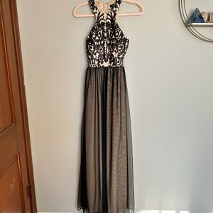 Black nude sequin gown